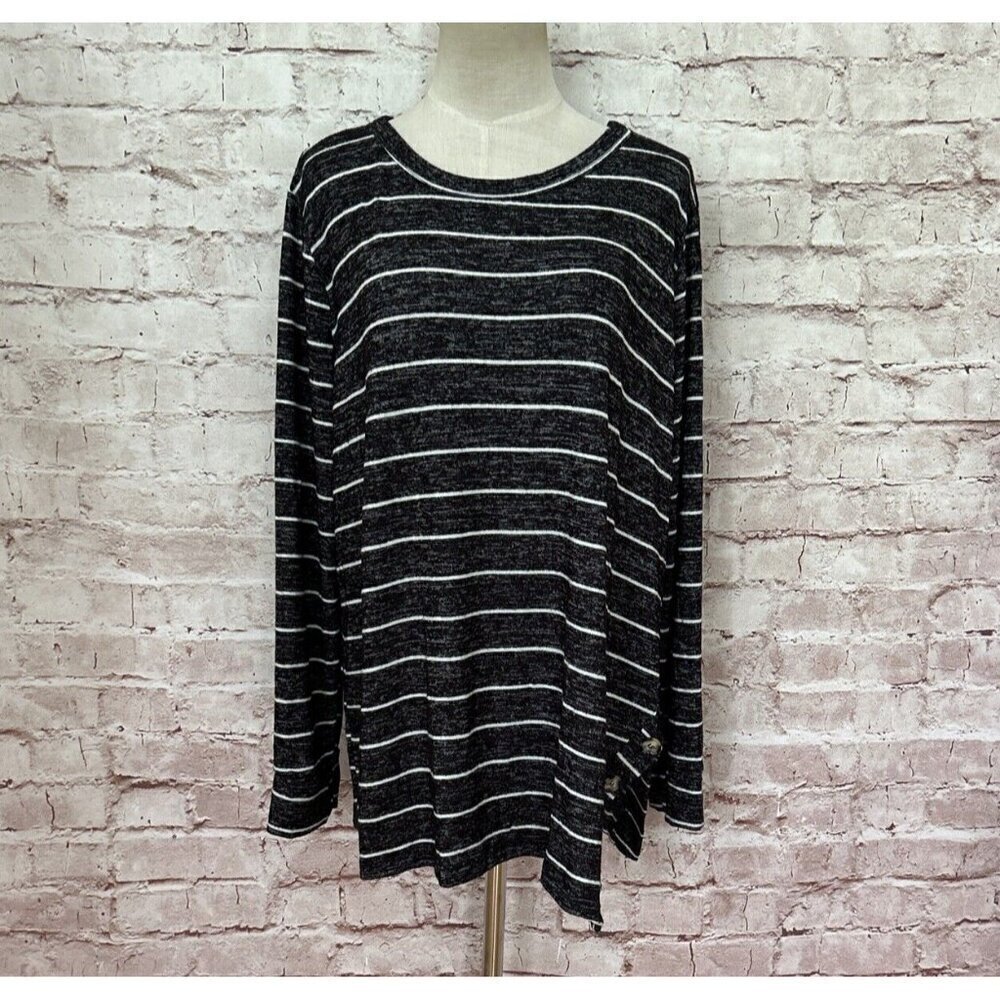 AGNES & DORA Womens XXL Side Button Sweater Black White Heather Stripe 18/20 NEW